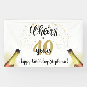 'Birthday CHEERS' NAAR # YEARS Black Gold Script Spandoek