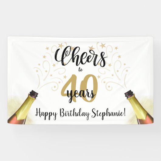 'Birthday CHEERS' NAAR # YEARS Black Gold Script Spandoek (Horizontaal)