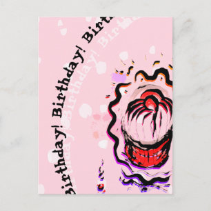 Birthday Cherry Cupcake Doodle Food Fight and roze Briefkaart