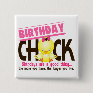 Birthday Chick 4 Vierkante Button 5,1 Cm