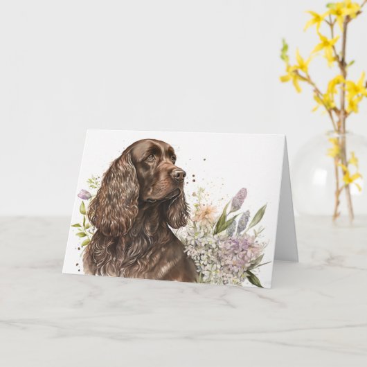 Birthday Chocolate Cocker Spaniel Kaart (Gele Bloem)