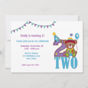 Birthday Clown Beer, Two, Birthday Invitation Kaart