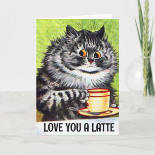 BIRTHDAY COFFEE CAT Louis Wain Wenskaart Kaart
