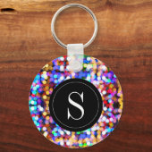 Birthday Colorful Bokeh Lights Monogram Initiaal Sleutelhanger (Achterkant)
