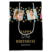 Birthday Confetti Aangepaste naam Foto Collage Bla Medium Cadeauzakje (Achterkant)