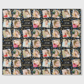 Birthday Confetti Aangepaste naam Foto Collage Blu Cadeaupapier (Vlak)