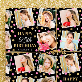 Birthday Confetti Aangepaste naam Foto Collage Pin Cadeaupapier