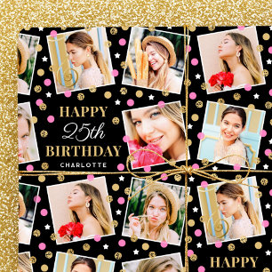 Birthday Confetti Aangepaste naam Foto Collage Pin Cadeaupapier