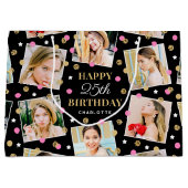 Birthday Confetti Aangepaste naam Foto Collage Pin Groot Cadeauzakje (Voorkant)