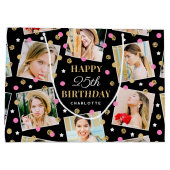 Birthday Confetti Aangepaste naam Foto Collage Pin Groot Cadeauzakje (Achterkant)