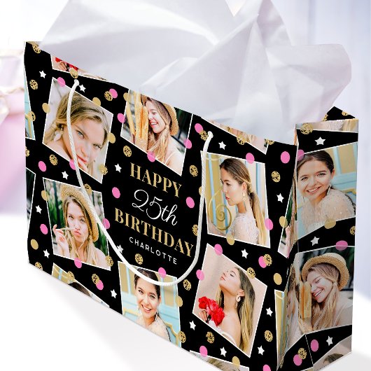 Birthday Confetti Aangepaste naam Foto Collage Pin Groot Cadeauzakje
