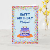 Birthday Cool Blue Cake Colorful Confetti Kaart (Gele Bloem)