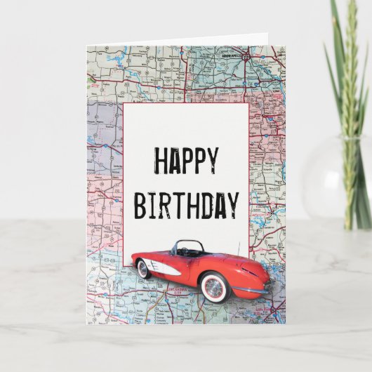 Birthday  Corvette op Road Map Kaart (Voorkant)