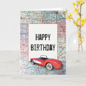 Birthday  Corvette op Road Map Kaart (Gele Bloem)