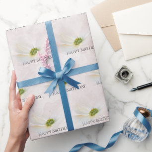 Birthday Cosmos on Blush Pink Cadeaupapier