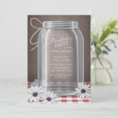 Birthday Country Mason Jar Red Gingham Party Kaart (Staand voorkant)