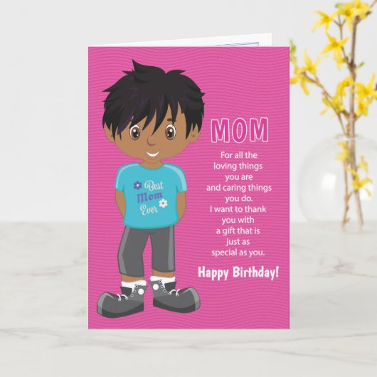 Birthday Coupons voor mam - Multicultural Boy Kaar Kaart (Gele Bloem)