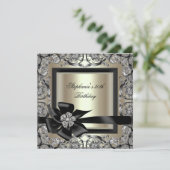 Birthday Cream Mint Gold Silver Black Bow 2 Kaart (Staand voorkant)