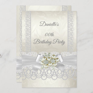 Birthday Cream White Pearl Lace Damask Diamond Kaart