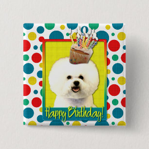 Birthday Cupcake - Bichon Frise Vierkante Button 5,1 Cm