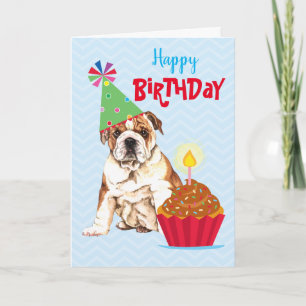 Birthday Cupcake Bulldog Kaart