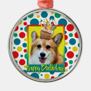 Birthday Cupcake - Corgi - Owen Metalen Ornament