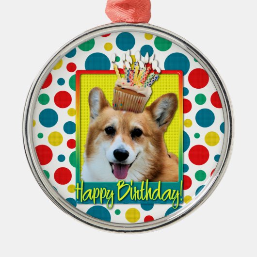 Birthday Cupcake - Corgi - Owen Metalen Ornament (Voorkant)