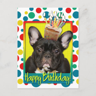 Birthday Cupcake - French Bulldog - Blauwgroen Briefkaart