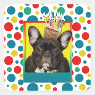 Birthday Cupcake - French Bulldog - Blauwgroen Vierkante Sticker
