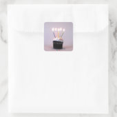 Birthday Cupcake met kaarsen Vierkante Sticker (Tas)