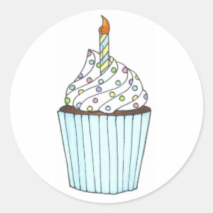Birthday Cupcake met Stickers van kaarsen