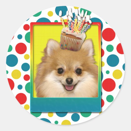 Birthday Cupcake - Pommeren Ronde Sticker (Voorkant)