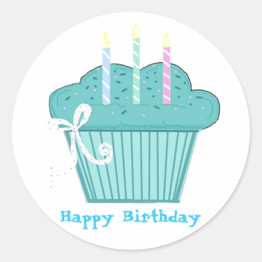 Birthday Cupcake Ronde Sticker (Voorkant)