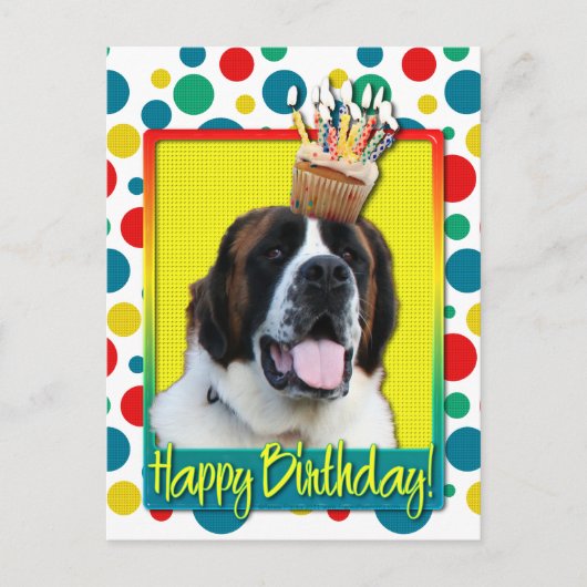 Birthday Cupcake - Saint Bernard - Mae Briefkaart (Voorkant)