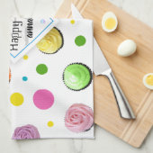 Birthday Cupcakes and Stippen Monogram Theedoek (Quarter Fold)