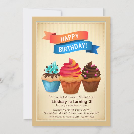 Birthday Cupcakes Invitation Kaart (Voorkant)