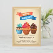 Birthday Cupcakes Invitation Kaart (Staand voorkant)