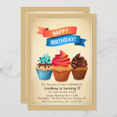 Birthday Cupcakes Invitation Kaart (Voorkant / Achterkant)
