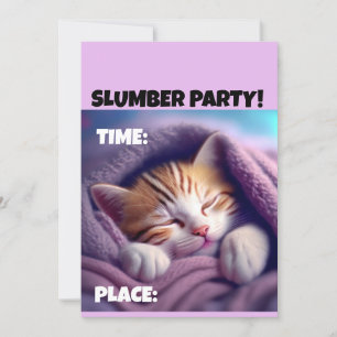 BIRTHDAY CUTE CAT-INVITATIES VAN SLUMBER PARTIJ KAART