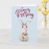 Birthday Cute Fluffy Bunny Bubble Gum Kaart (Gele Bloem)