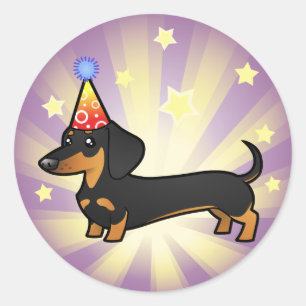 Birthday Dachshund (gladde jas) Ronde Sticker