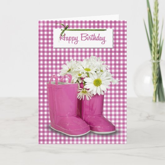 Birthday Daises in roze Boots Kaart (Voorkant)