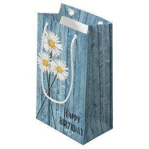 Birthday Daisies op Paars hout Klein Cadeauzakje