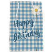 Birthday Daisy on Aqua Gingham Medium Gift Bag Medium Cadeauzakje (Voorkant)