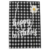 Birthday Daisy on Black and White Gingham Medium Cadeauzakje (Voorkant)