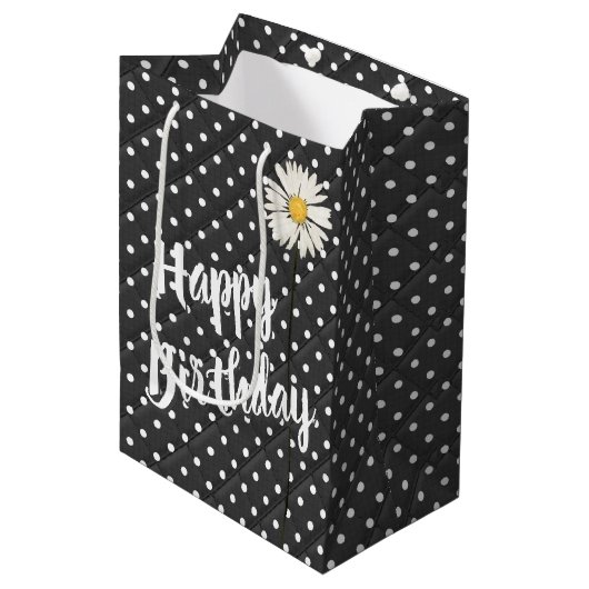 Birthday Daisy on Polka Dots medium Gift Bag Medium Cadeauzakje (Voorkant Gekanteld)