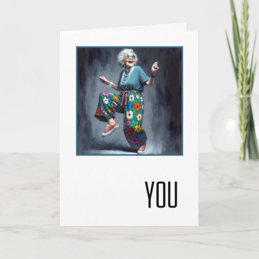 Birthday Dancing Old Lady  Kaart (Voorkant)