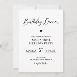 Birthday Dinner Invitation for Adults Editable Kaart