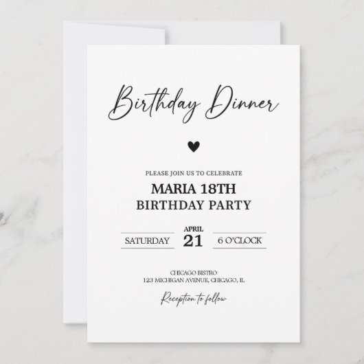 Birthday Dinner Invitation for Adults Editable Kaart (Voorkant)
