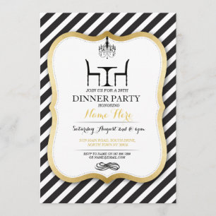 Birthday Dinner Party Gold Elegant Invitation Kaart